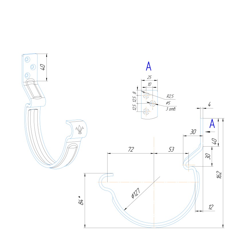 Крюк короткий усиленный модернизированный с комплектом крепления Aquasystem, PU MATT, RAL 8017 Коричневый 125/90 купить в Белгороде
